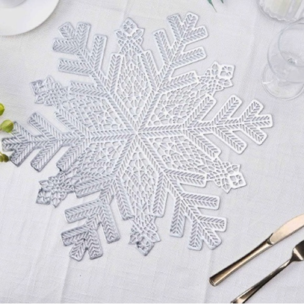 6 Pack 18" Silver Metallic Snowflake Vinyl Placemats